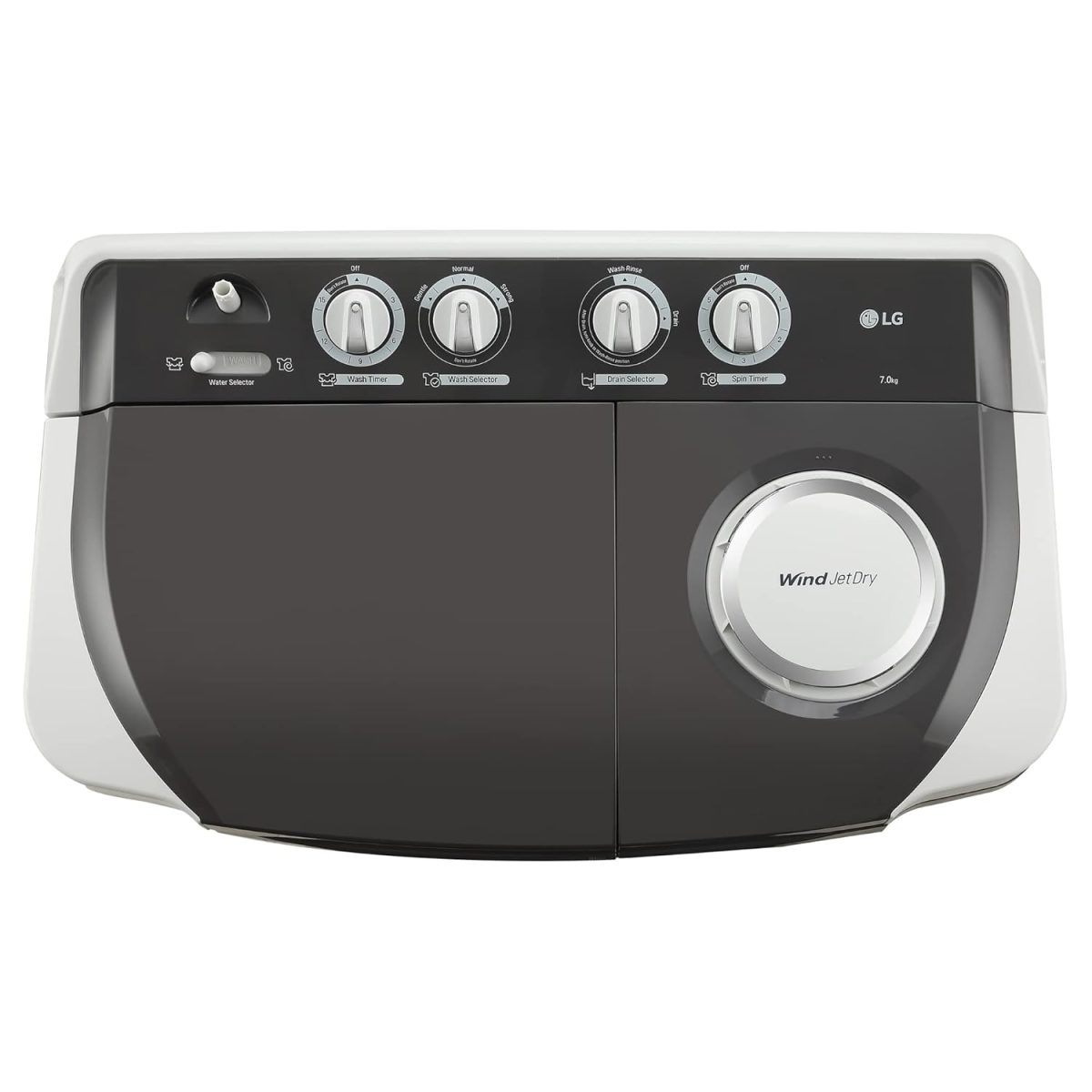 LG 7 Kg 5 Star Wind Jet Dry Semi-Automatic Top Loading Washing Machine (P7020NGAZ, Dark Gray, Rat Away Feature) - Image 6