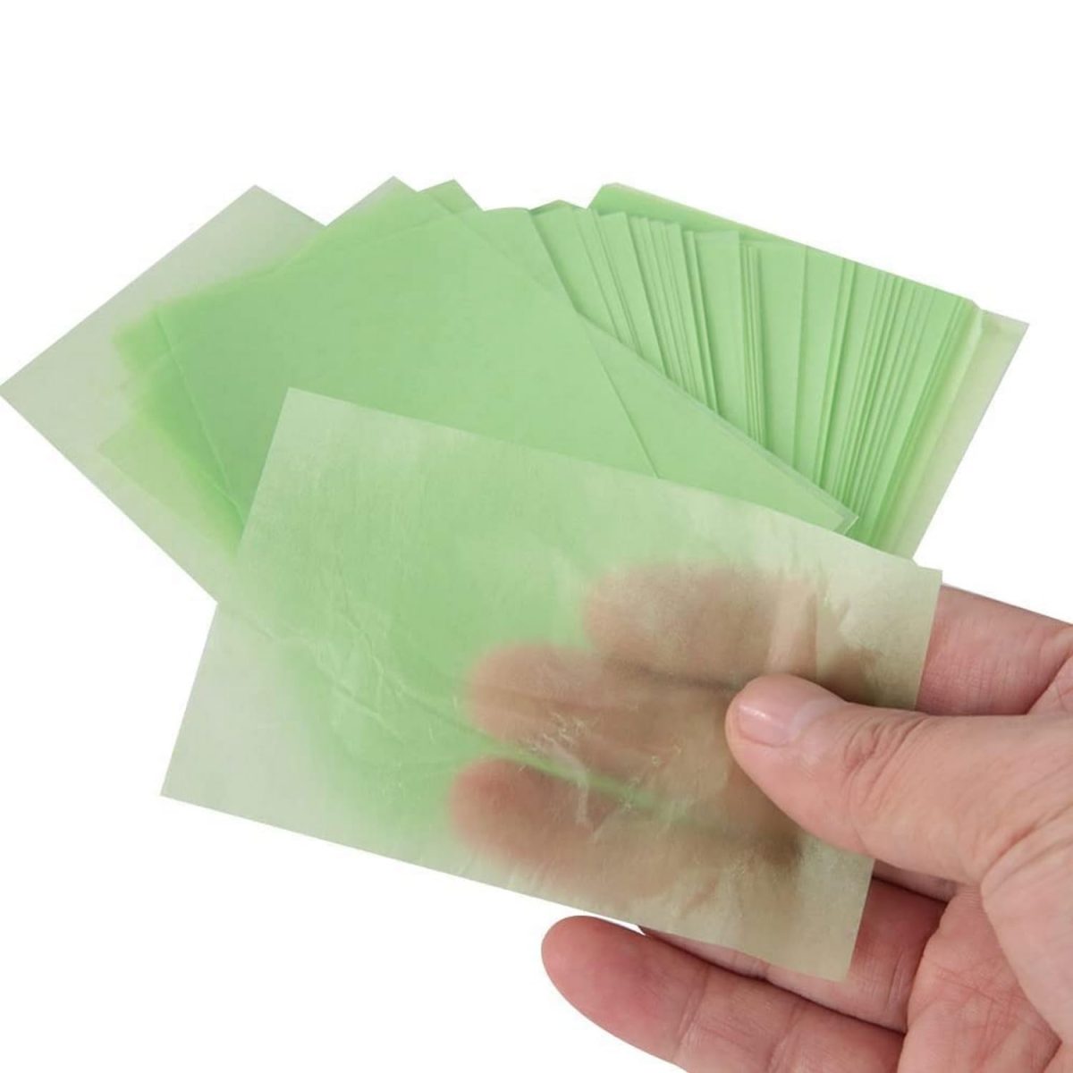 KICHKER Green Tea Infused Premium Oil Blotting Sheets - 100 Pcs Thick Facial Blotting Papers for Oily Skin, Acne Control, and Makeup-Friendly Shine Control- penser Pack for Women and Men - Image 3