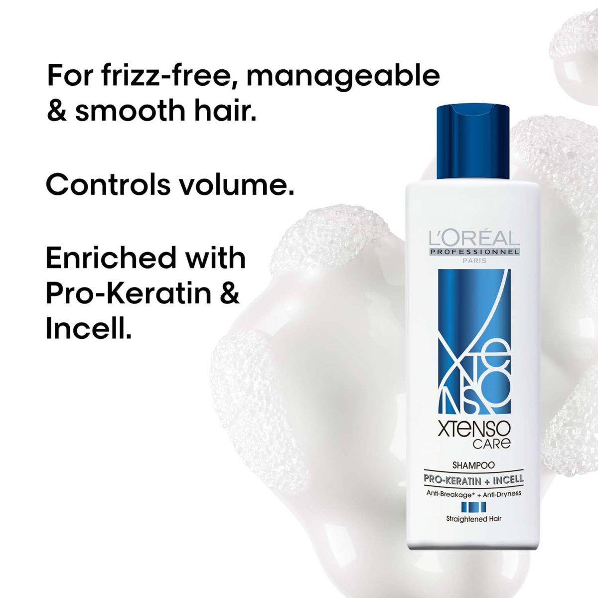 L'Oréal Professionnel Xtenso Care Shampoo for Frizz-Free, Smooth & Manageable Hair 250ml | Enriched with Pro Keratin & Incell | For Men & Women | Unruly, Unmanageable Hair - Image 2