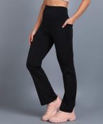 Rock Paper Scissors Premium Flare Gym Pants High Waist Stretchable Flared Leggings with Pockets Gym wear/Active Wear Tights Yoga Pants Zumba/Dance Womens Workout Tights Gym Tight Black - Image 2