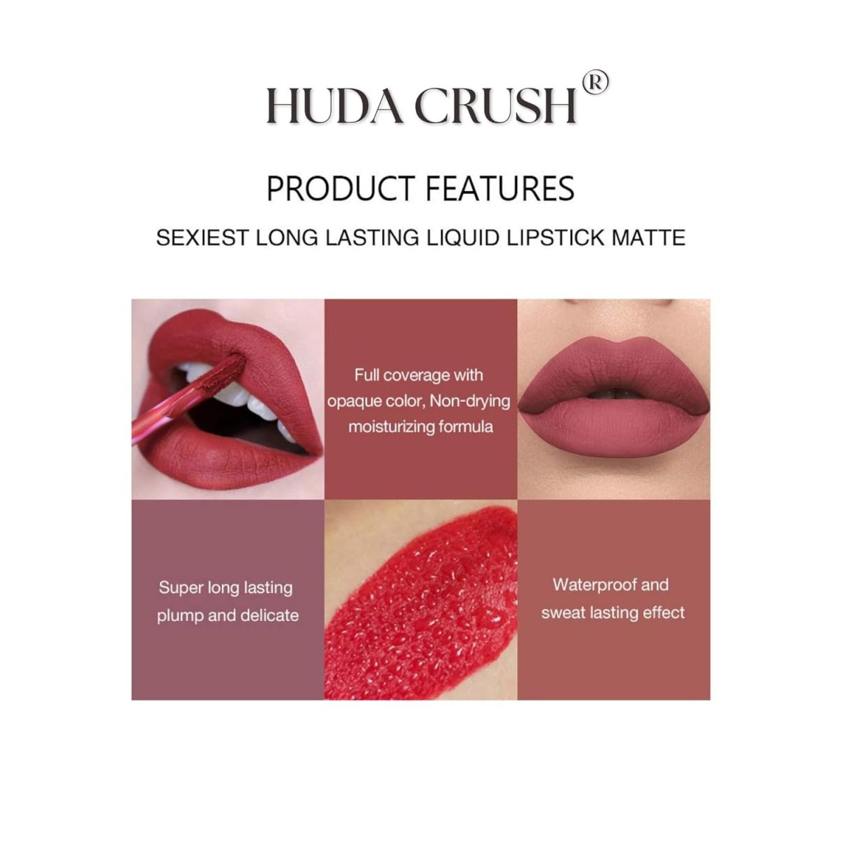 HUDACRUSH HUDA CRUSH 6-Piece Liquid Matte Nude Lipstick Set - Velvet Waterproof Mini Lipsticks for Women, Non-Stick Formula - Image 6