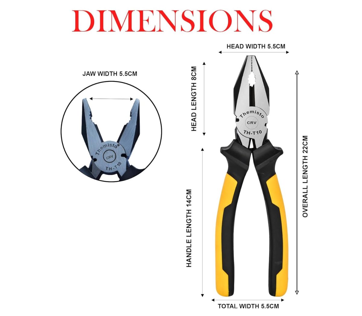 THEMISTO 8 Inch Combination Plier CRV (YELLOW) - Image 4