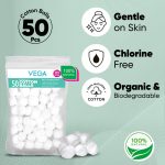 VEGA Cotton Ball for Eye, Face Makeup and Nail Paint Remover (Pack Of 50) - Image 2