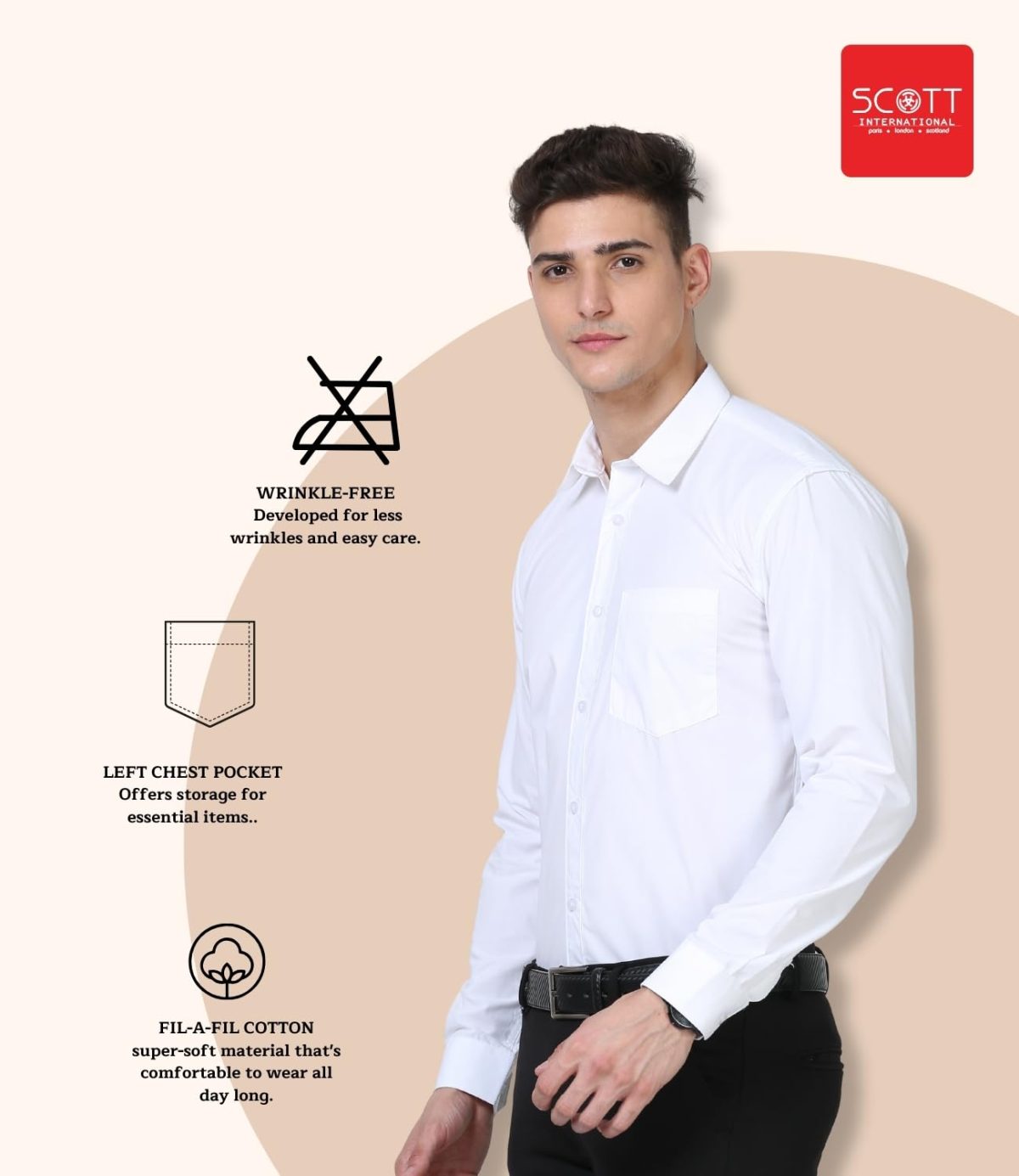 Scott International Shirt for Men, Solid Full Sleeves Shirt, Wrinkle Free Mens Shirts, Cotton Formal Shirts, Regular Fit Stylish Mens Shirt, Plain Formal Shirts for Men - Image 4