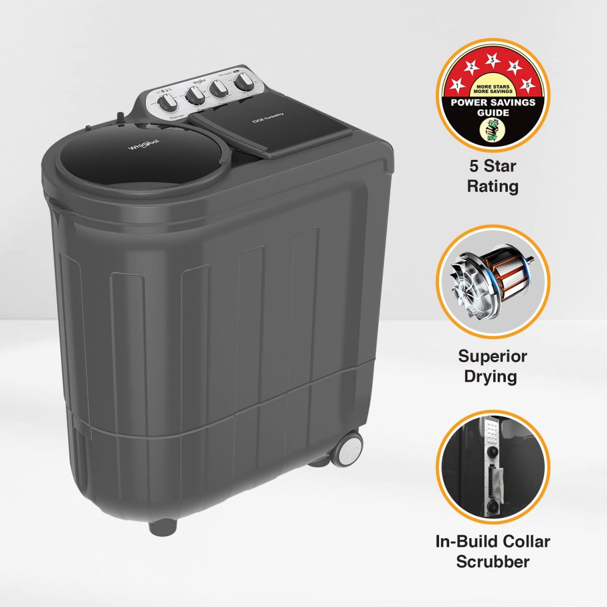 Whirlpool 8.5 kg 5 Star Semi-Automatic Top Loading Washing Machine (ACE DRY 8.5 Kg, GREY DAZZLE ,2x Drying Power) - Image 3