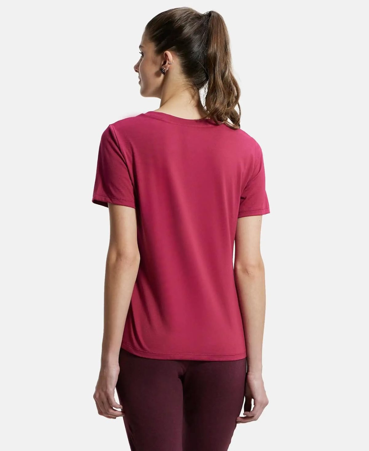 Jockey AW88 Women's Super Combed Cotton Rich Relaxed Fit Solid Curved Hem Styled Half Sleeve T-Shirt - Image 3