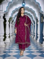 Royal Export Women's Viscose Silk Floral Embroidered Straight Kurta Palazzo with Dupatta (RX99) - Image 4