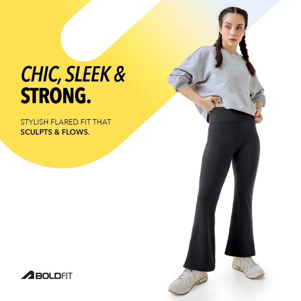 Boldfit Women's Stretch Fit High Rise Flared Pants Gym Trousers Flared Leggings Gympants Workout Stretchable Gym Wear for Training Yoga Pants Lightweight Bootcut Legging - Image 7
