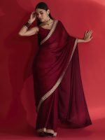 AKHILAM Women's Satin Solid Saree With Unstitched Blouse - Image 5