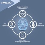 Bajaj Pygmy Go 178MM Mini Fan with LED Lighting | Rechargeable | USB Charging | 4-hours Battery Backup | 3 Speed | 2-Light Brightness Setting | High Speed | Portable【Blue】 - Image 5