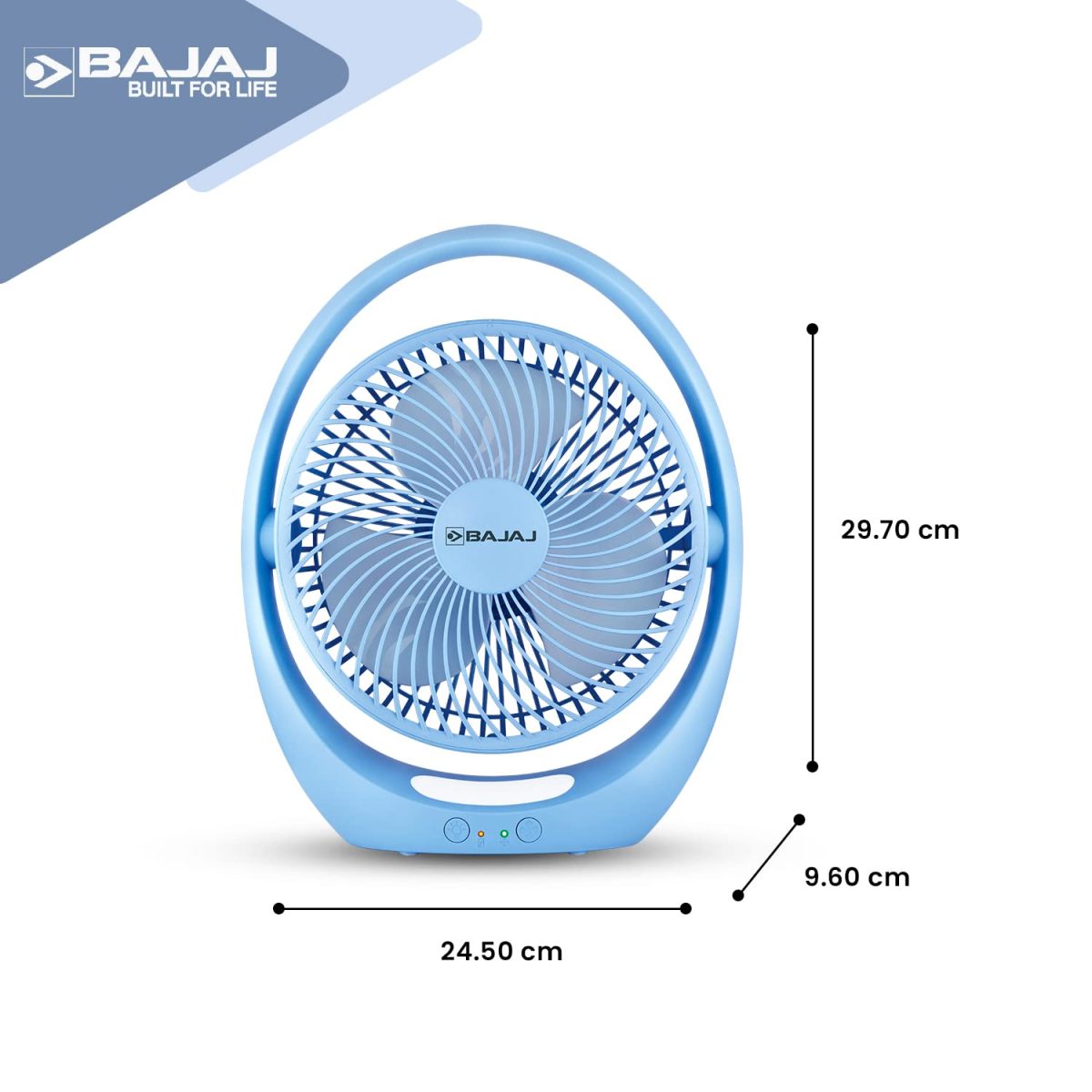 Bajaj Pygmy Go 178MM Mini Fan with LED Lighting | Rechargeable | USB Charging | 4-hours Battery Backup | 3 Speed | 2-Light Brightness Setting | High Speed | Portable【Blue】 - Image 6