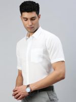 RAMRAJ Mens Cotton Spread Collar Solid White Half Sleeve Formal Shirt - Image 4