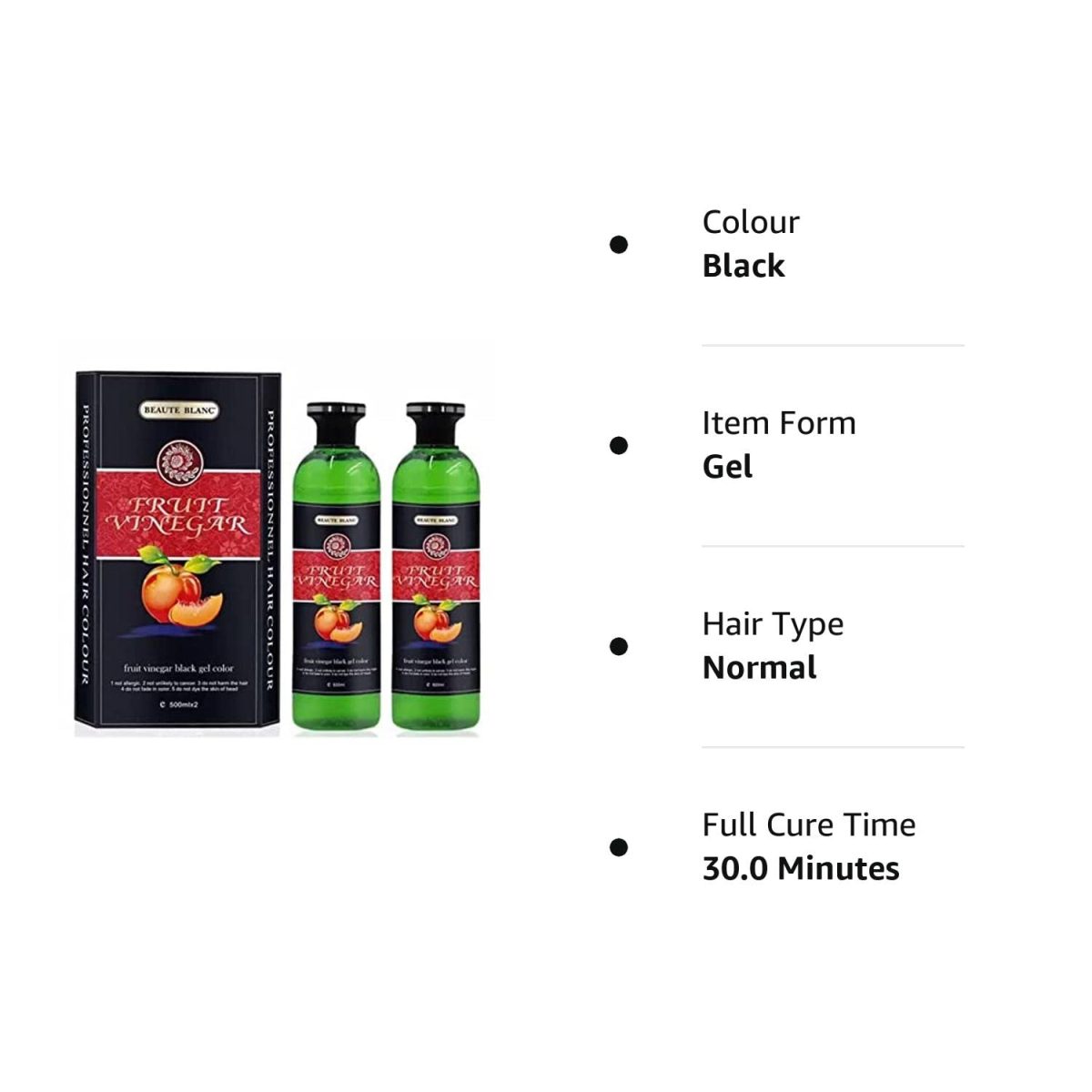 BEAUTE BLANC Fruit Vinegar Gel Hair Color, Organic & Natural Hair Color Dye for Black Hair (500ml x 2) - Black - Image 2