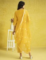 Kaari Women's Solid Color Kurta Set with Dupatta - Straight Fit | Silk Blend Fabric | Placement Embroidery on Neck | Organza Dupatta with Booti Work | Straight Pant with Side Pocket & Hem Embroidery - Image 2