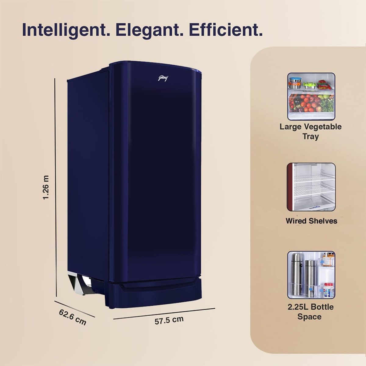 Godrej 183 L 3 Star Farm Fresh Crisper Technology With Jumbo Vegetable Tray Direct Cool Single Door Refrigerator (RD R190C WRF NY BL, Navy Blue) - Image 3