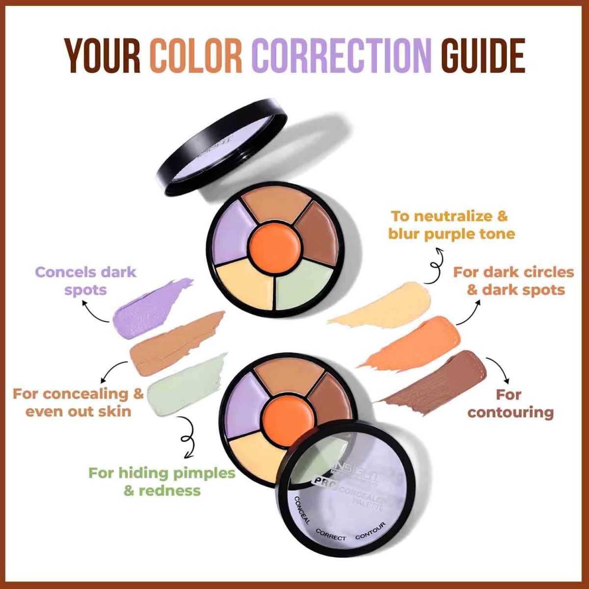 INSIGHT Cosmetics Natural Pro Concealer Palette-Corrector, Medium |Conceal |Correct |Contour |Waterproof |Crease Resistance |Long Lasting |Oil Control (Cr105-Corrector) - Image 3