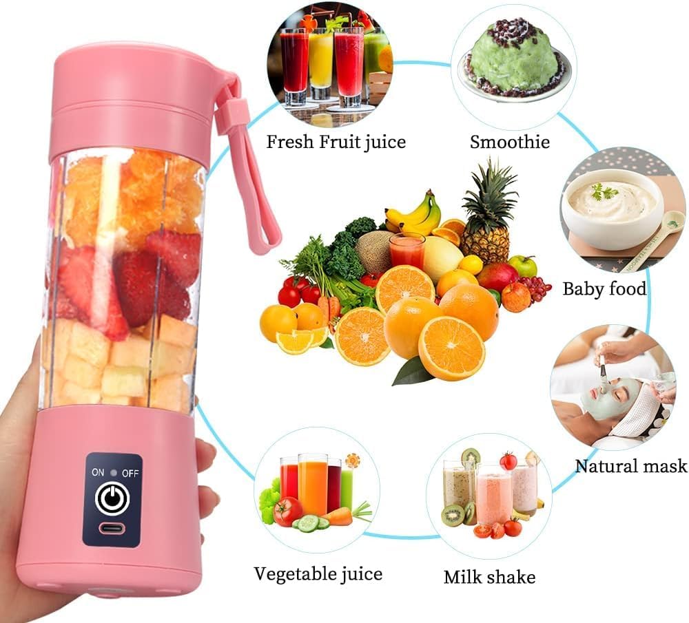 Portable 6-Blade Juicer Blender with built-in Jar,Juice Mixer Bottle,Fruit Juice Machine,USB Rechargeable Personal Size Juicer Grinder for Juices,Kitchen appliance for Protein&Milk Shakes