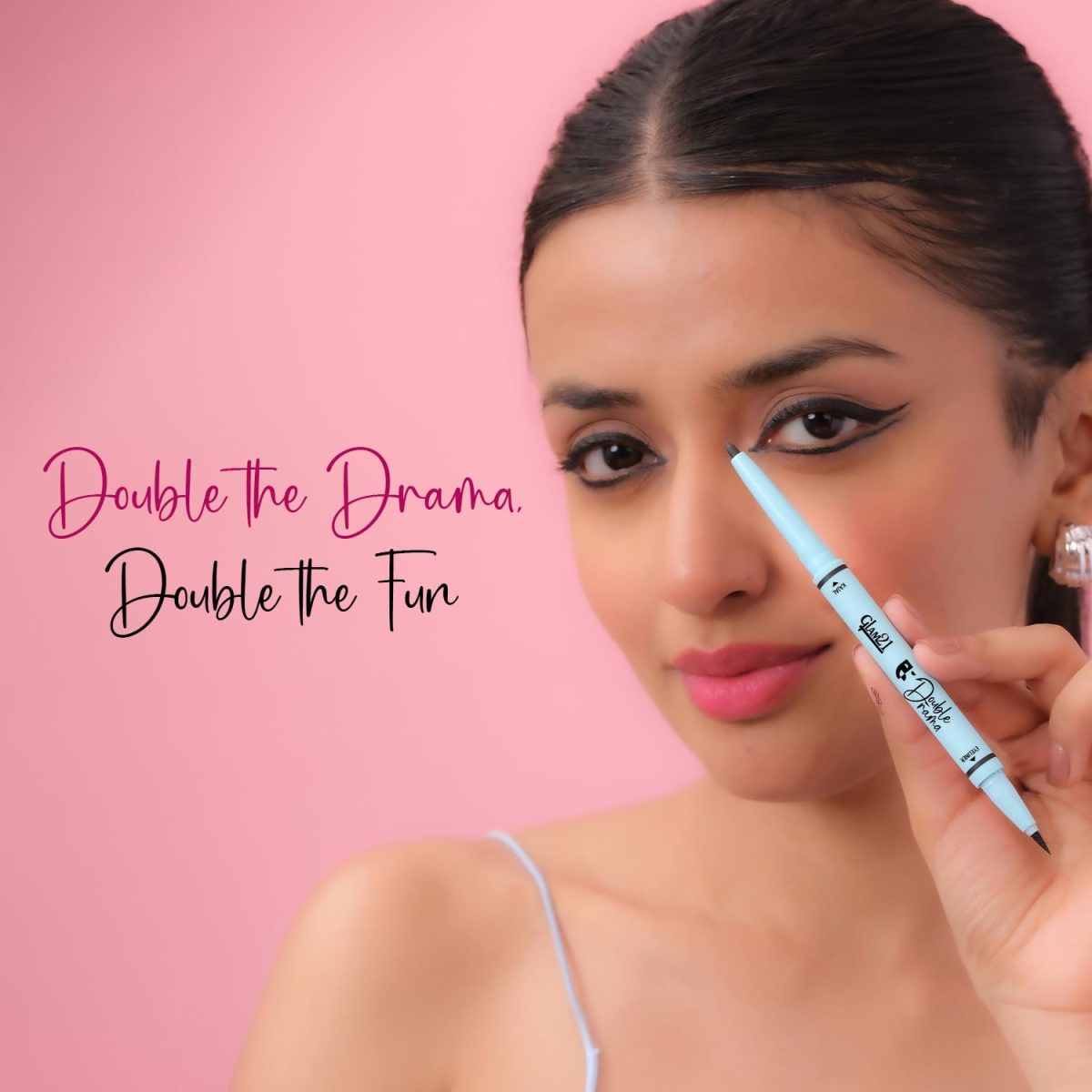 Glam21 Double Drama Kajal + Eyeliner Duo | Dramatic black pigment | Smudge proof| Waterproof| Matte finish| Long lasting upto 48 Hours| Creamy Formula| Intense color| Black - Image 4