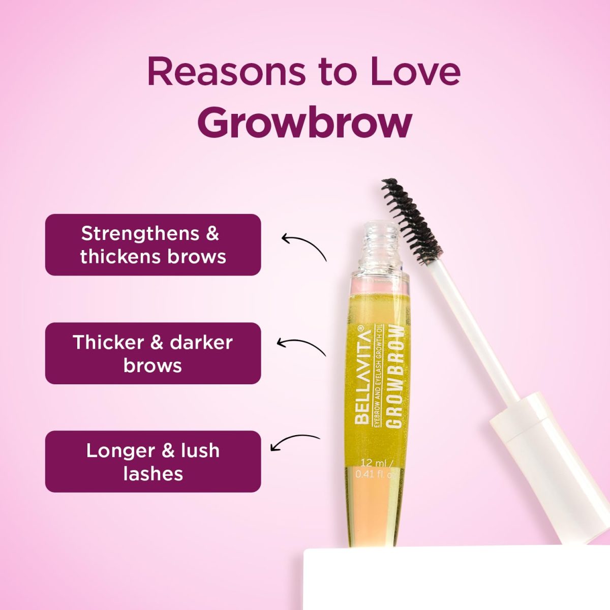 Bella Vita Organic Growbrow - Eyelash, Lashes & Eyebrows Hair Growth & Volume Serum With Castor, Onion Oil & Vitamin E, 12 ML - Image 4
