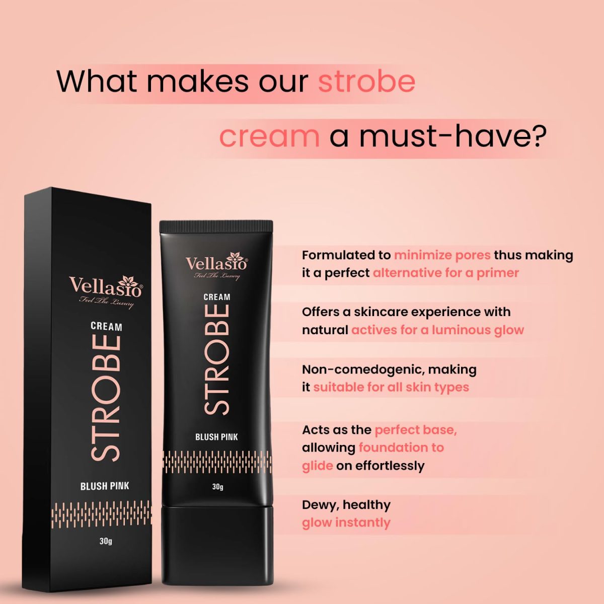 ellasio Strobe Cream - Blush Pink | Face Illuminator & Primer with Hyaluronic Acid, Squalene & Japanese Sakura | Dewy Glow, Hydration, Non-Comedogenic for All Skin Types - 30g - Image 2