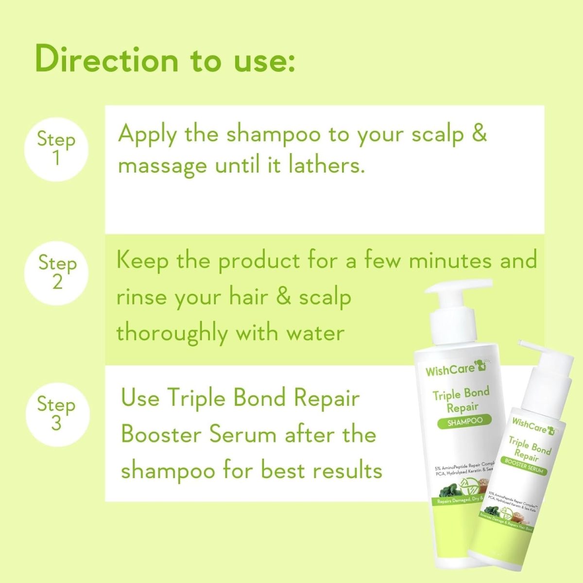 WishCare Triple Bond Repair Shampoo for Dry & Frizzy Hair - 5% AminoPeptide Complex & PCA - Repairs Damaged & Frizzy Hair 250ml - Image 6