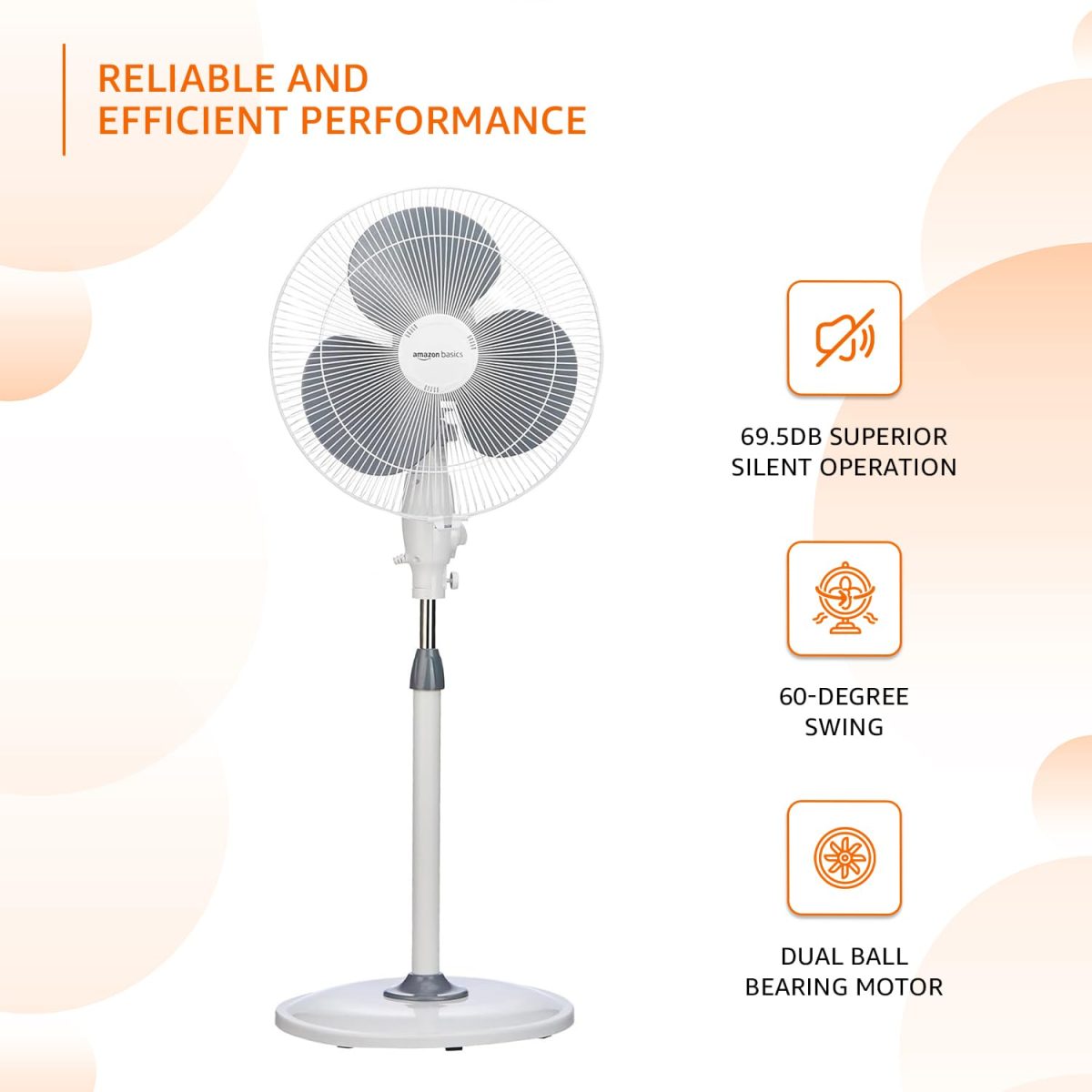 amazon basics 16-Inch Pedestal Fan | Tilting Head | 1400 RPM | Silent Operation| 400mm Sweep Length (Grey) - Image 4