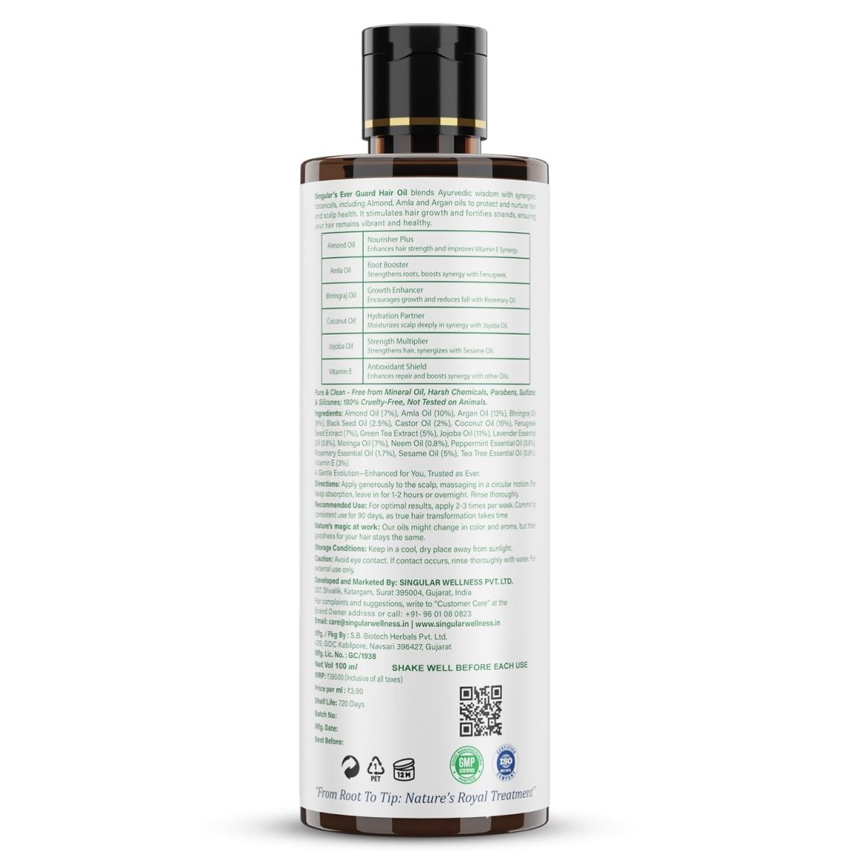 Singular Ever Guard Hair Oil for Men & Women | Hair Growth & Hair Fall Control | Cold-Pressed Blend of Argan, Almond, Bhringraj, Rosemary Oil & Vitamin E - 100 ml - Image 2