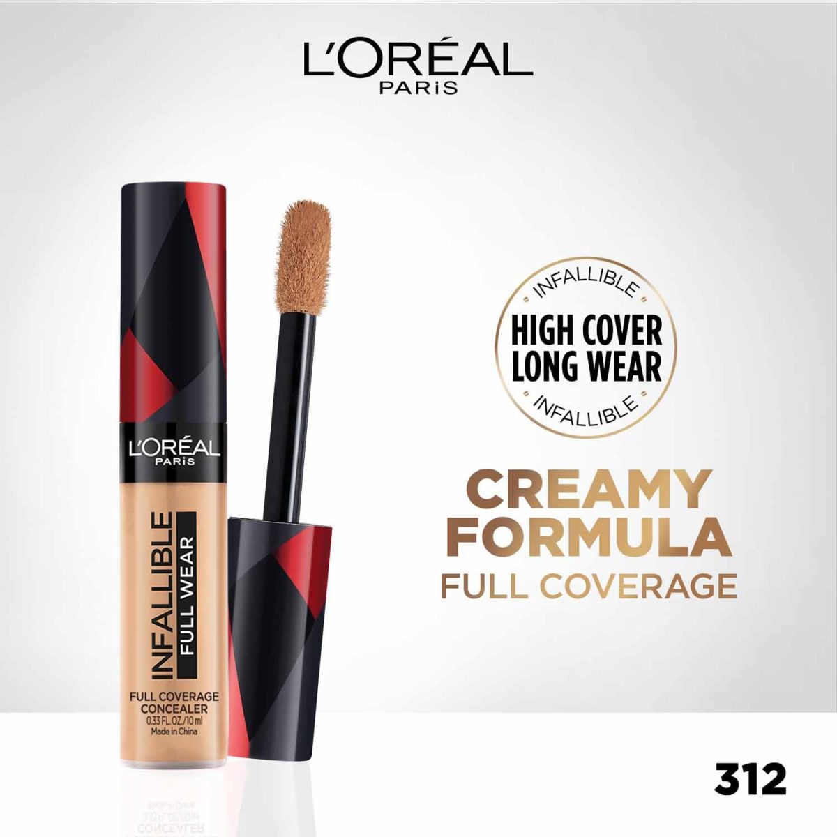 L'Oréal Paris Full Coverage Concealer, Waterproof Formula, For Undereye Circles and Blemishes, For Highlighting and Contouring, Infallible, Shade: 312, 10g - Image 2