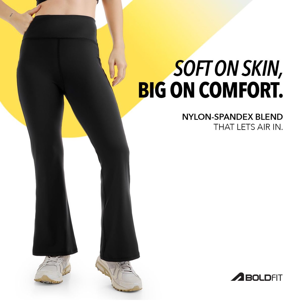 Boldfit Women's Stretch Fit High Rise Flared Pants Gym Trousers Flared Leggings Gympants Workout Stretchable Gym Wear for Training Yoga Pants Lightweight Bootcut Legging - Image 5