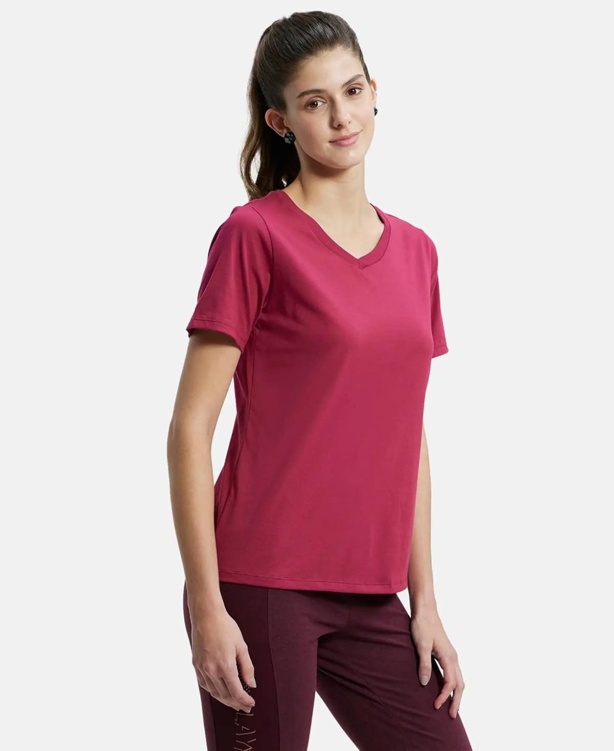 Jockey AW88 Women's Super Combed Cotton Rich Relaxed Fit Solid Curved Hem Styled Half Sleeve T-Shirt - Image 2