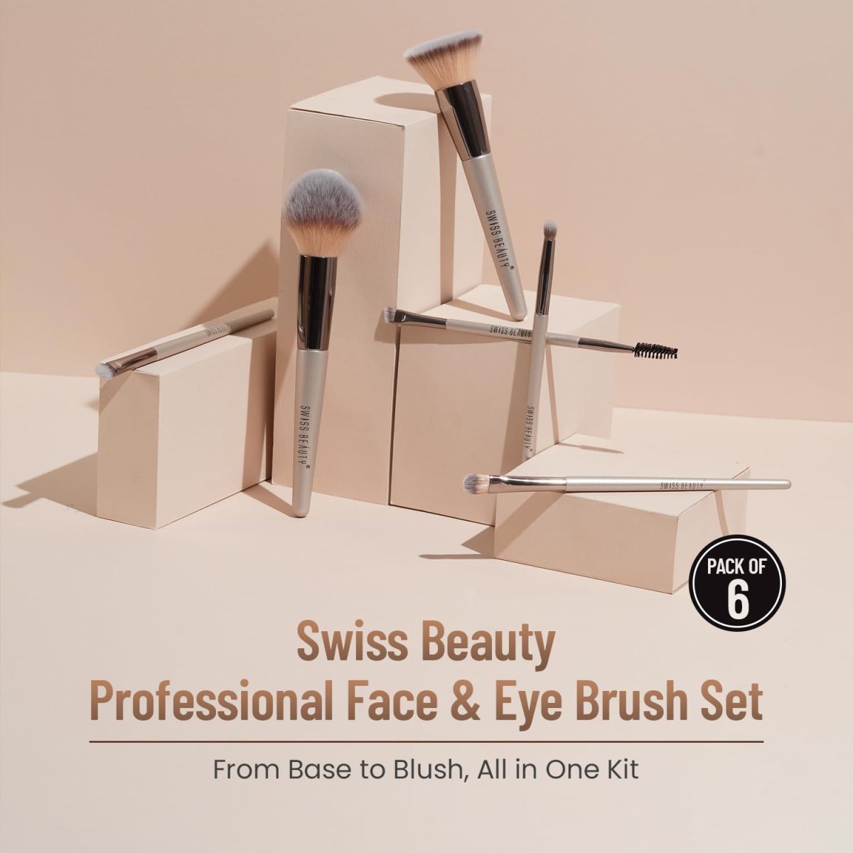 Swiss Beauty Professional Face & Eye Brush Set of 6 with Synthetic Fibres and Easy Blending For Cream, Liquid & Powder Formulation - Image 2