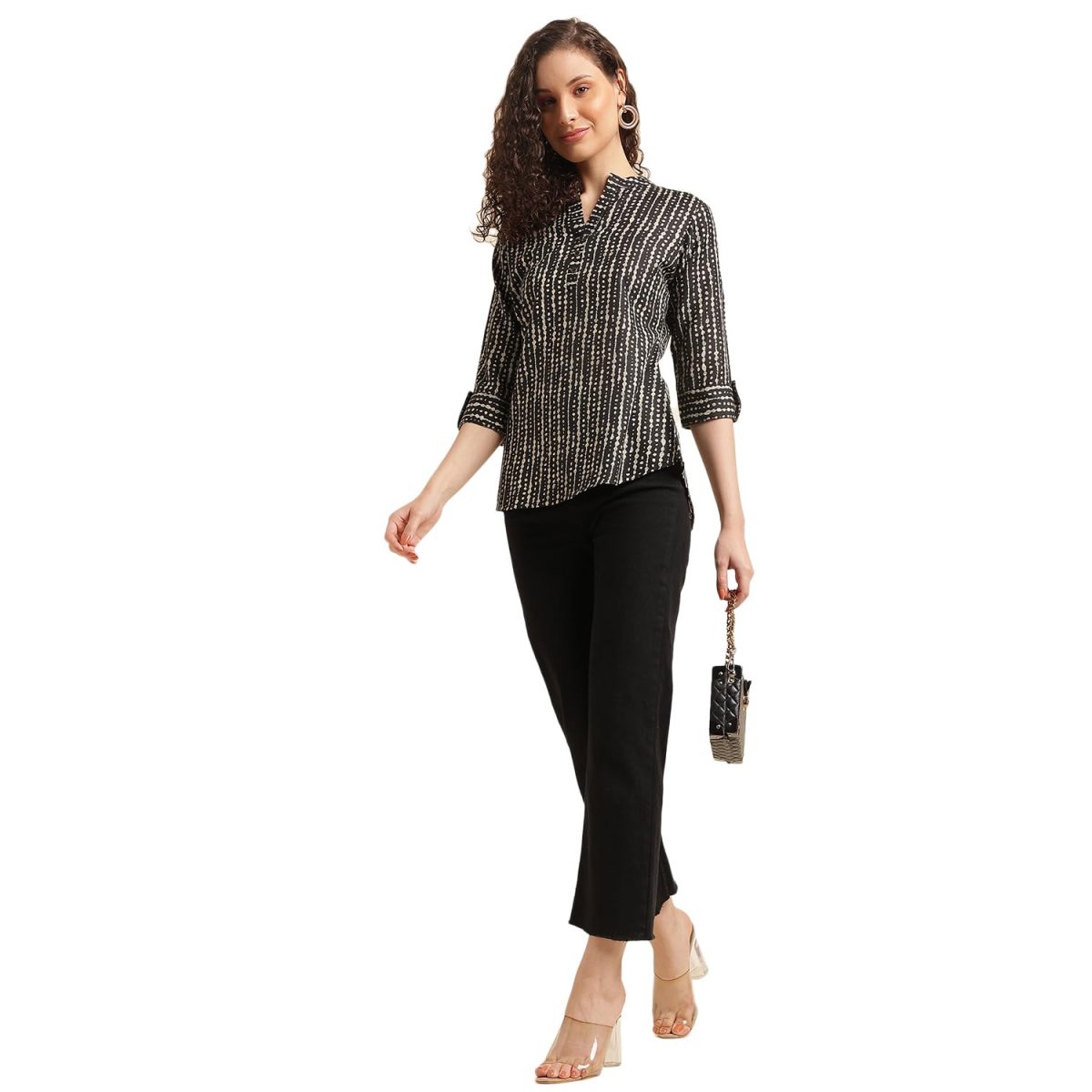 NAINVISH Tops for Women Printed Regular Fit Shirt, Tops for Women Stylish Latest|Office Wear Tops for Women|Cotton Blend Tops for Women|Mandarin Collar Top - Image 5