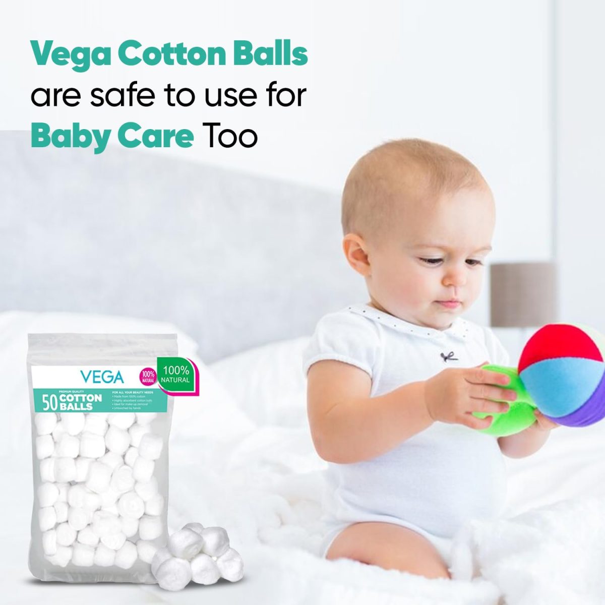 VEGA Cotton Ball for Eye, Face Makeup and Nail Paint Remover (Pack Of 50) - Image 7