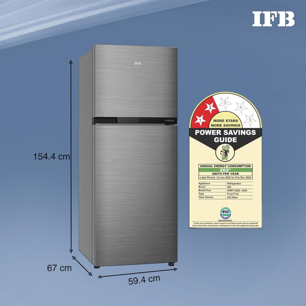 IFB 243L 2 Star Frost Free inverter with Double Door Refrigerator (IFBFF-2902NBSE, Brush Grey) 7 in 1 Multi Mode with 360 Degree Cooling - Image 2