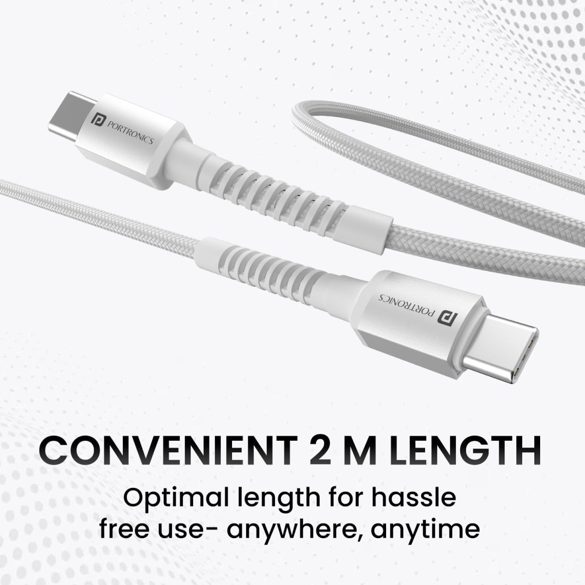 Portronics Konnect X 60W Type C to Type C Unbreakable Nylon Braided Cable, 2M Fast Charging Cable for iPhone 15 series, iPad, Samsung Galaxy & other Type C Devices(White) - Image 7