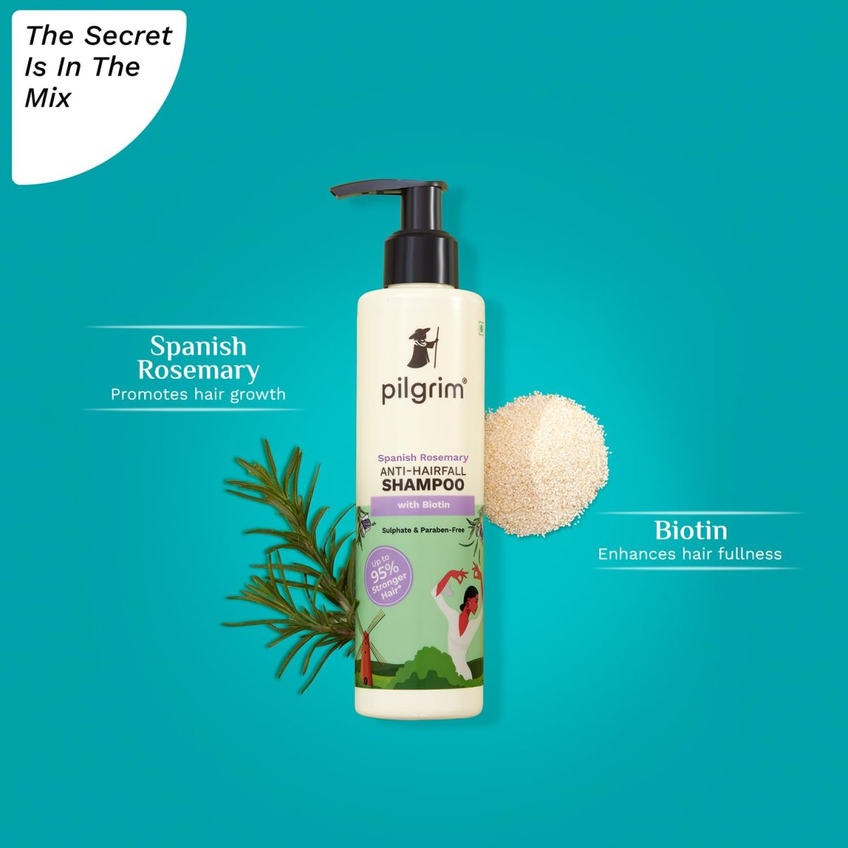Pilgrim Spanish Rosemary & Biotin Anti Hairfall Shampoo for Reducing Hair Loss & Breakage 200ml | Rosemary shampoo for hair growth | Upto 95% stronger hairs | For all hair types | For Men & Women - Image 3