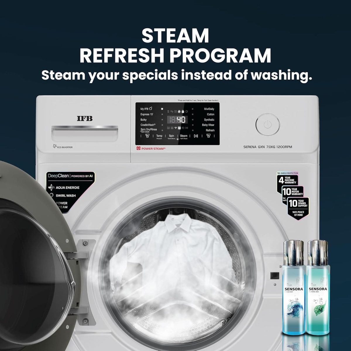 IFB 7 Kg 5 Star Powered by AI with 9 Swirl Wash, WiFi, Fully Automatic Front Load Washing Machine (SERENA GXN 7012, Steam Refresh Program with Eco Inverter, Grey) - Image 8