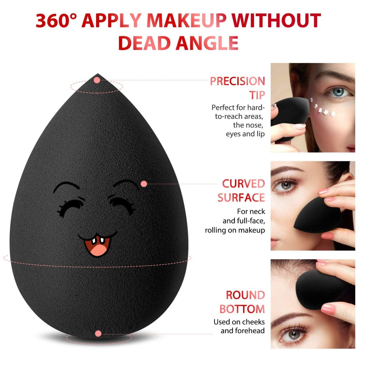 Larbois 3-Pack Beauty Blender Foundation Blending Egg Sponge, Professional Beauty Makeup Sponge Set for Dry & Wet Use (Black) - Image 2