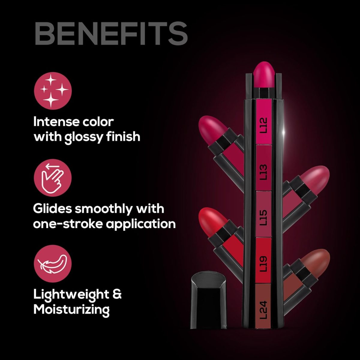 RENEE FAB 5 Glossy 5 in 1 Lipstick 7.5 Gm - Five Shades in One - Moisturizing & Nourishing, Long Lasting, Glossy Finish - Intense Color Payoff - Compact, Glides Smoothly with One-Stroke Application - Image 2