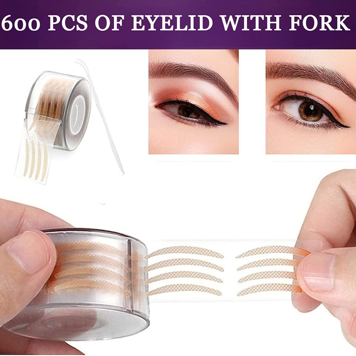 OPTIYORK 600 pair eyelid tape for double eyelid invisible waterproof, eyelid tape for hooded eyes Makeup Eyelid tape tools Sticker Strips with fork - Image 2