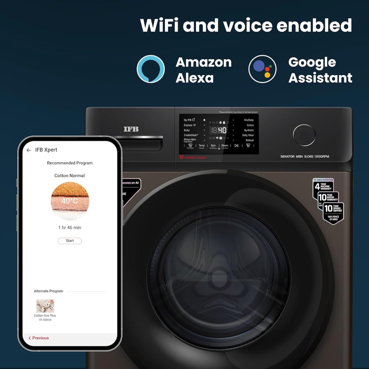 IFB 8 Kg 5 Star Powered by AI with 9 Swirl Wash, WiFi, Fully Automatic Front Load Washing Machine (Senator MBN 8012, Steam Refresh Program with Eco Inverter, Mocha) - Image 8