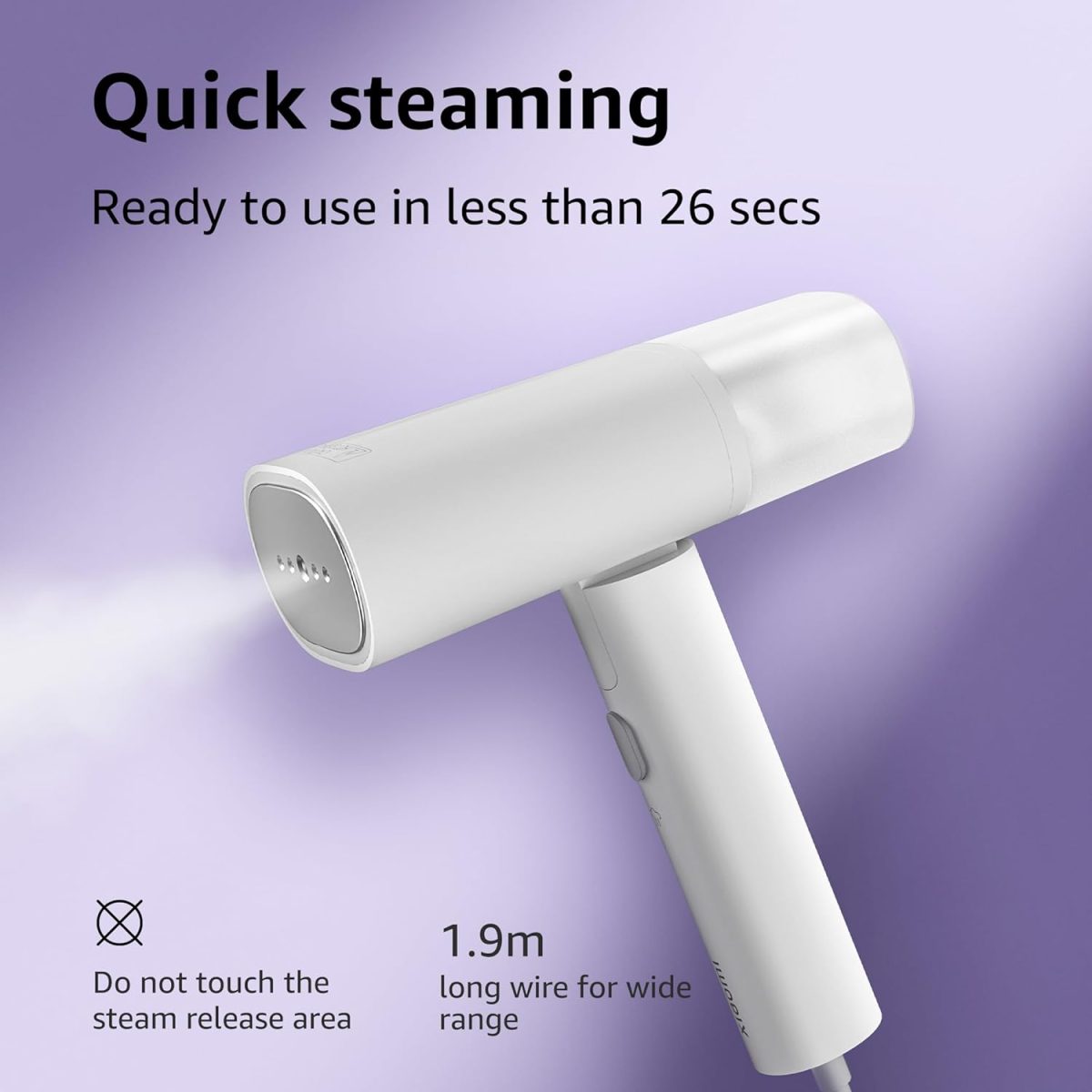 Xiaomi Handheld Garment Steamer, Foldable travel steam iron for clothes, Vertical and Horizontal, Powerful 1300 Watt fast heat up, Kills 99.9%* bacteria, White - Image 7