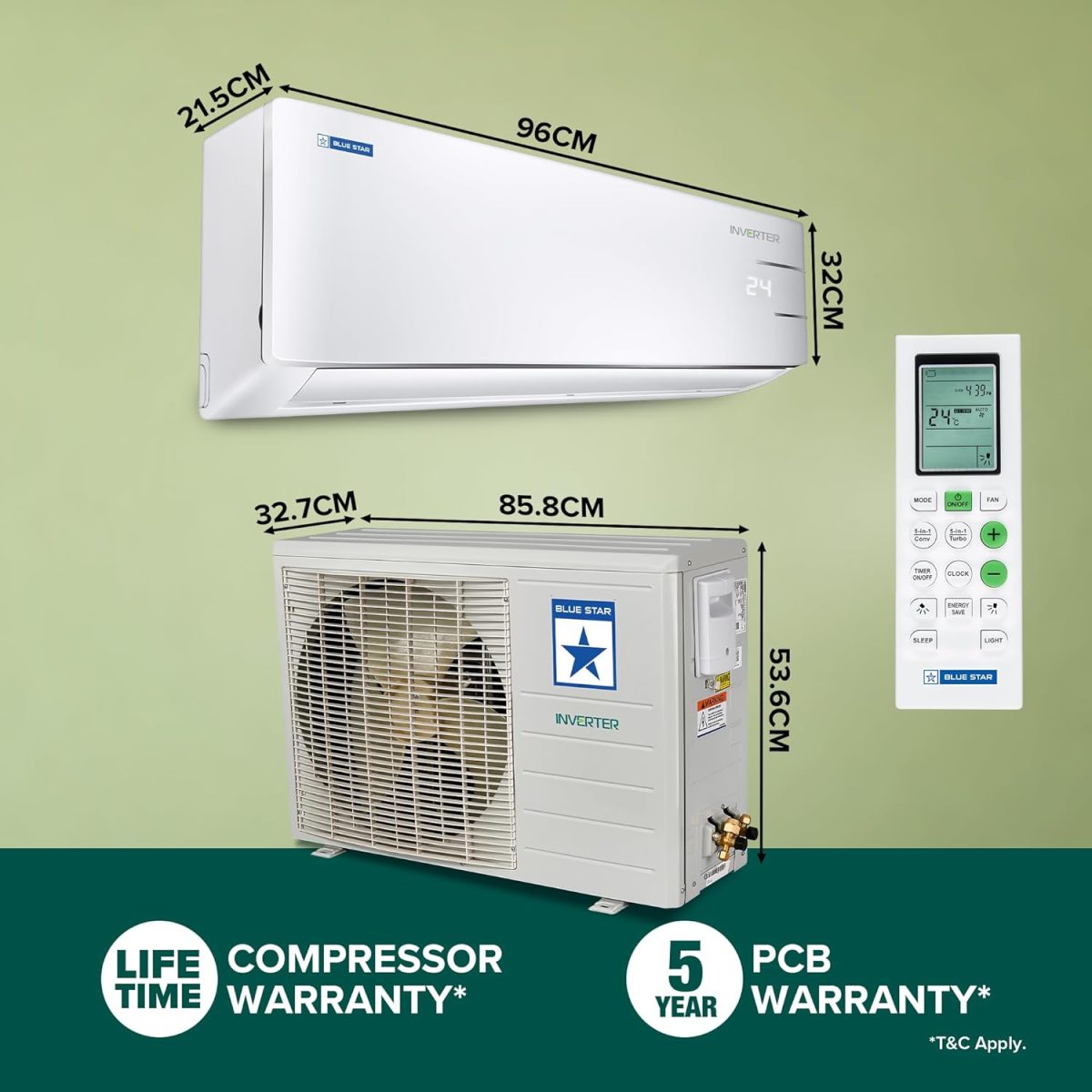 Blue Star 1.5 Ton 3 Star, 60 Months Warranty, Wi-Fi Smart Inverter Split AC (Copper, 5 in 1 Convertible Cooling, 4-Way Swing, Turbo Cool, Voice Command, IC318YNUS, White) - Image 6