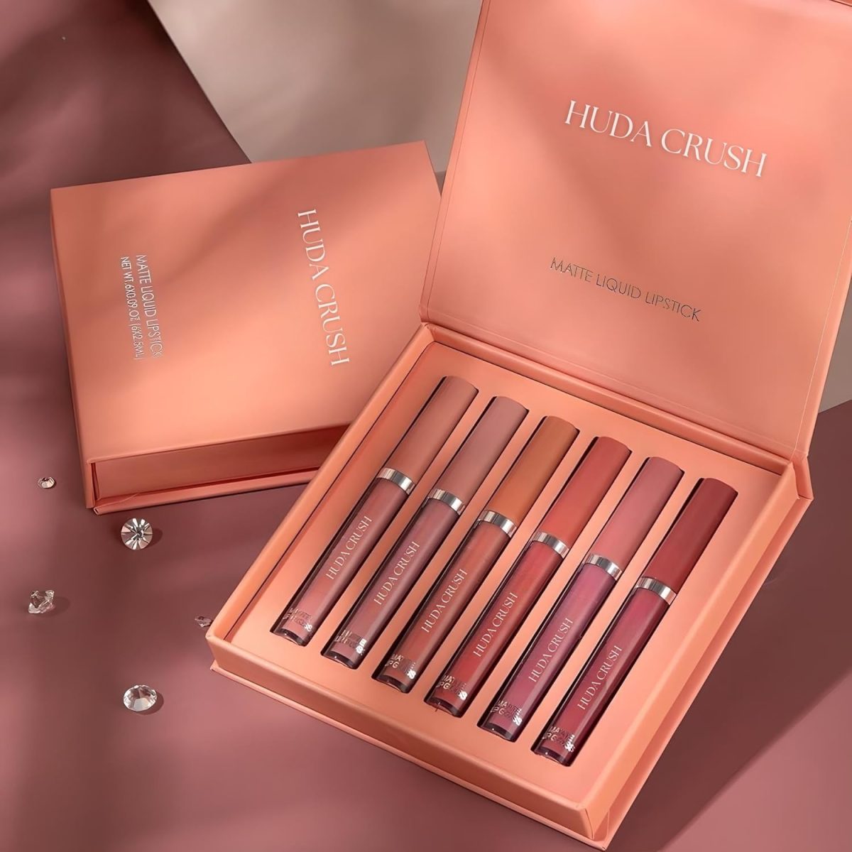 HUDACRUSH HUDA CRUSH 6-Piece Liquid Matte Nude Lipstick Set - Velvet Waterproof Mini Lipsticks for Women, Non-Stick Formula - Image 2