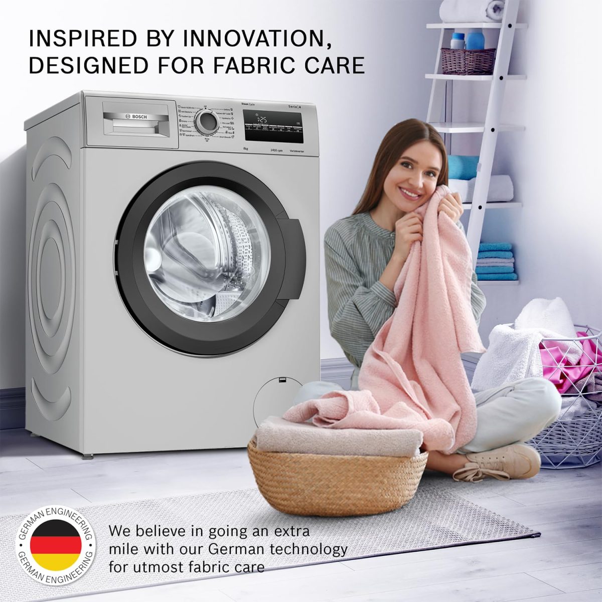 Bosch 8 kg 5 Star Fully-Automatic Front Loading Washing Machine (WAJ2826BIN, Shiny Silver, AI active water plus, In-Built Heater) - Image 5