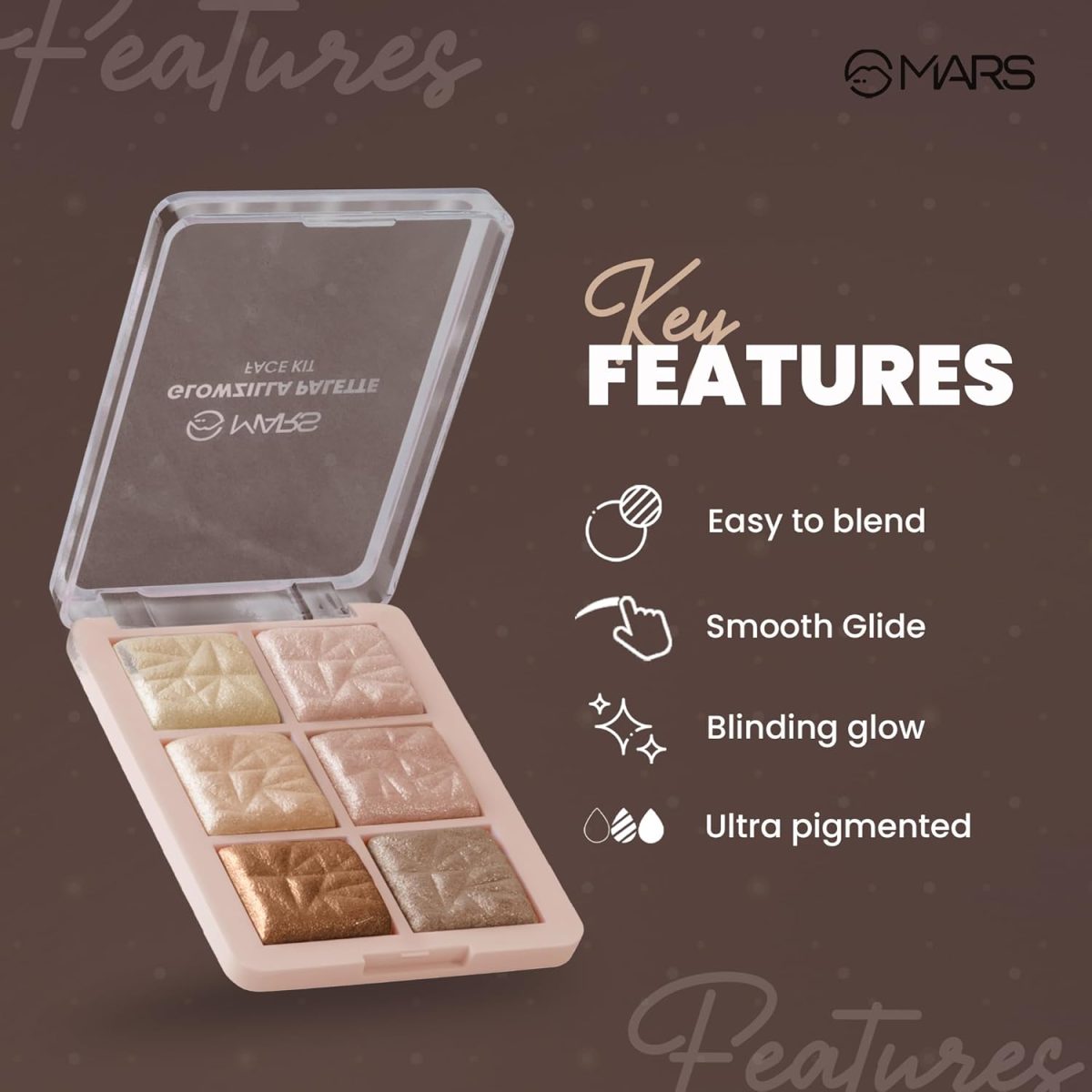 MARS Glowzilla 6 Colour Highlighter Palette | Ultra Blendable & Long Lasting | Blinding Glow (12.0gm) (Shade-02) - Image 2