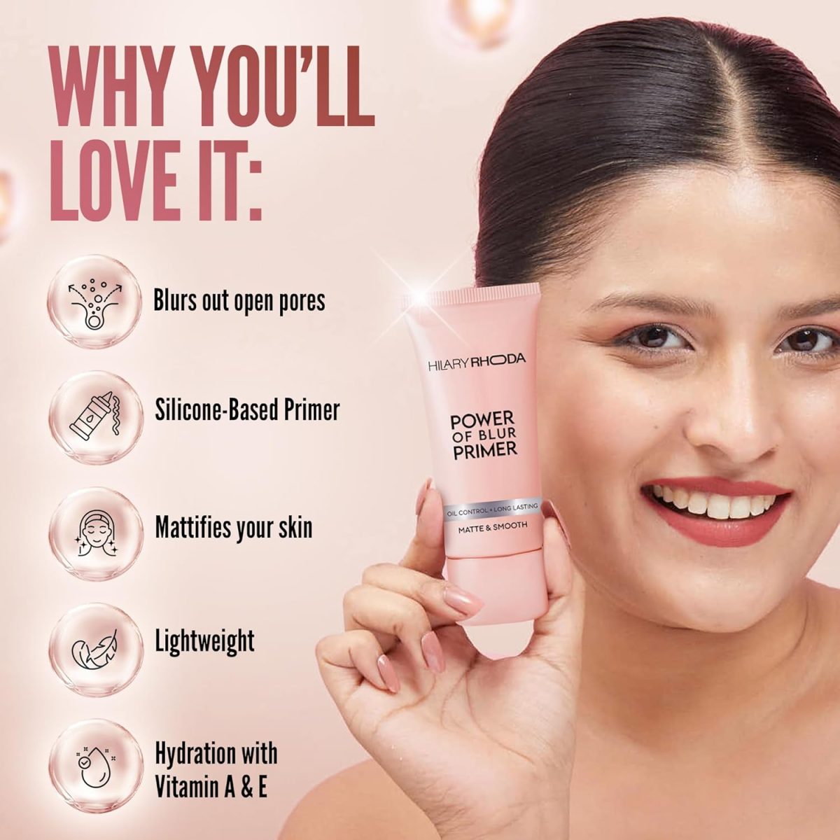 Hilary Rhoda Power of Blur Primer | Lightweight & Silicone-Based | Matte Finish & Oil-Control | Infused with Vitamin A & E | Water-Proof & Smoothening Primer - 30ml - Image 5