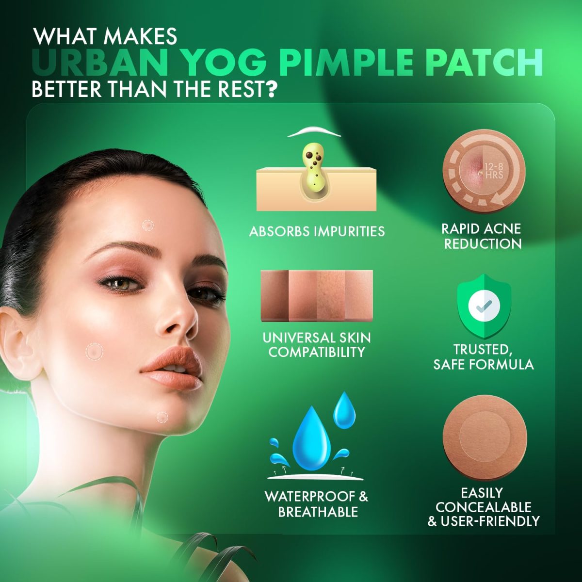 Urban Yog Acne Pimple Patch for Face (72 dots) | Waterproof Patches for Active Acne | Absorbs Pimple Overnight and Reduces Excess Oil | Facial Patches with 100% Hydrocolloid - Image 3