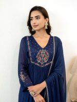 Naixa Women's Silk Chiffon Embroidered A-Line Kurta with Rayon Pant and Silk Chiffon Laced Dupatta Sets (NX-661) - Image 6