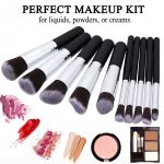 URBANMAC Premium Synthetic Kabuki Foundation Face Powder Blush Eyeshadow Brush Makeup Brush Kit with Blender Sponge and Brush Cleaner (10 pcs, Black/Silver) - Image 2